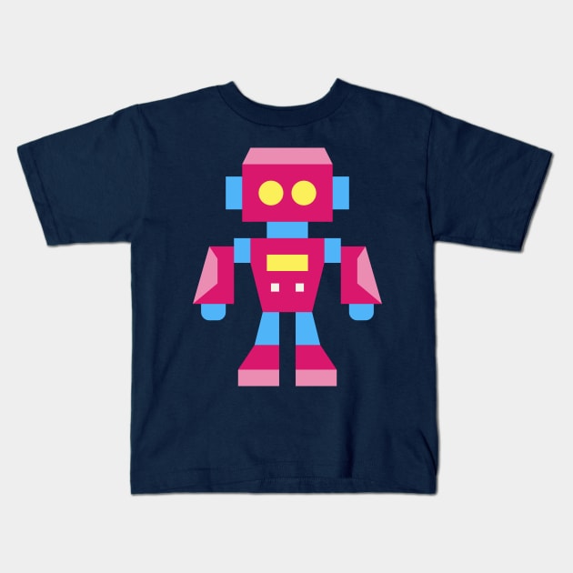 Pink and Blue Toy Robot Action Figure Kids T-Shirt by InkyArt